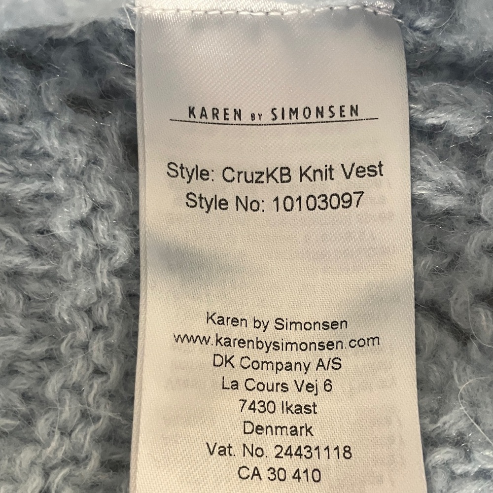 KAREN BY SIMONSEN CruzKB Knit Vest Acrylic/Wool/Alpaca Light Blue Women’s L - Picture 7 of 8